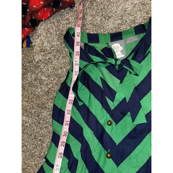 Anthropologie Girls From Savoy Chevron Sundress Spring Summer Dress 8 Green - Picture 5 of 8